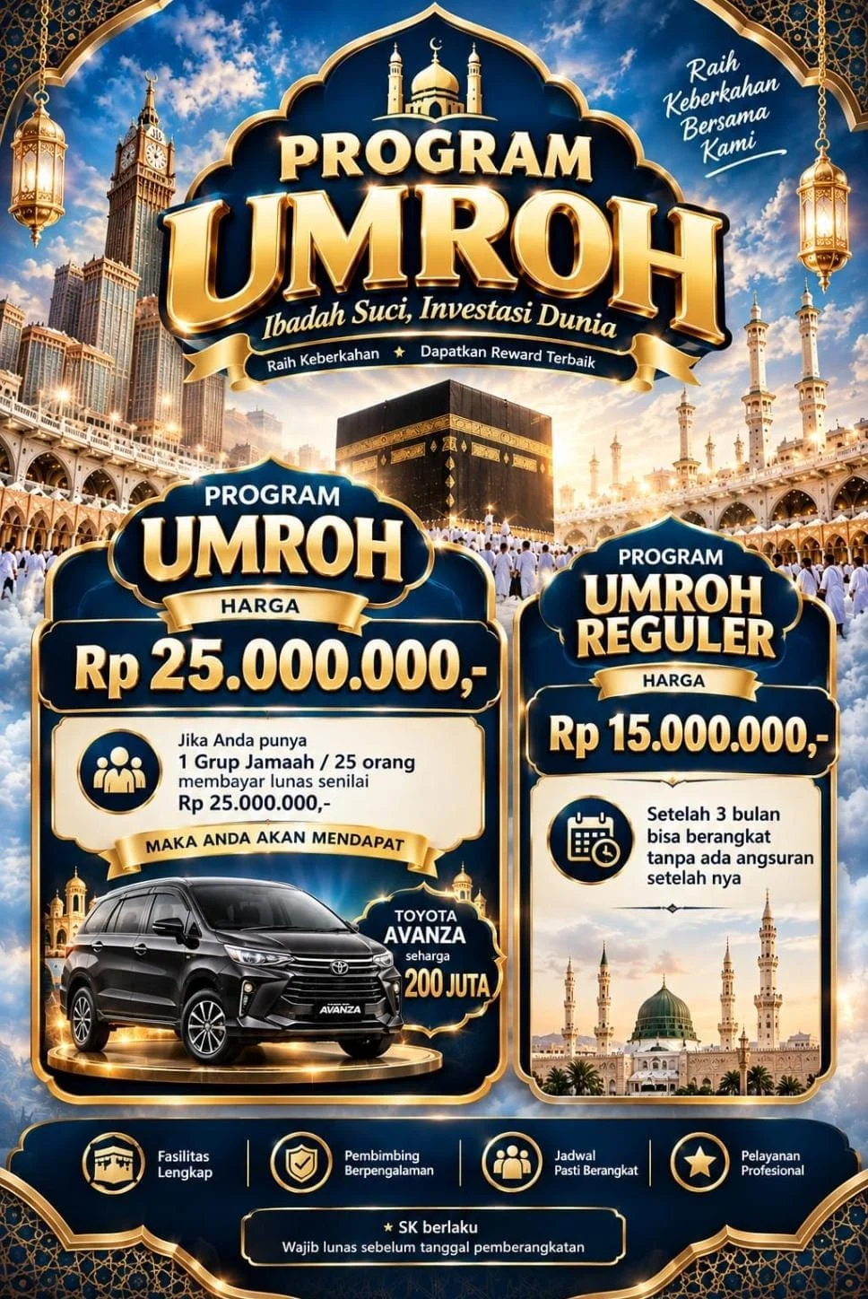Flyer Program Umrah Grup dan Reguler JAFIRDA; harga dan penawaran mengikuti konfirmasi perusahaan